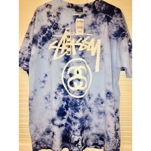 Tie Dye Stussy T-Shirt Blue White Graphic Tee